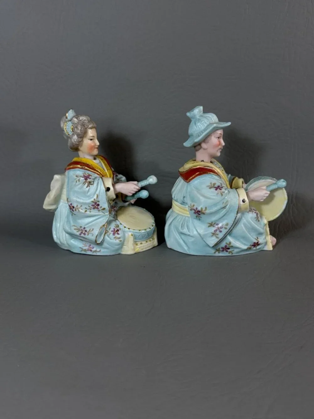 Vintage Ardalt Japan Bisque Porcelain Nodder Drummers Pair 6492 Asian Musicians